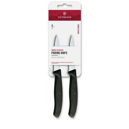 Swiss Classic | Zöldségkés | Hegyes | Recés | 8 cm | Fekete | 2 db | Bliszteres