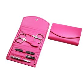   Manikűrkészlet | Pénztárca formájú | Rozsdamentes Eszközökkel | 2 Ollóval | 5 Részes | Magenta Bőrtok